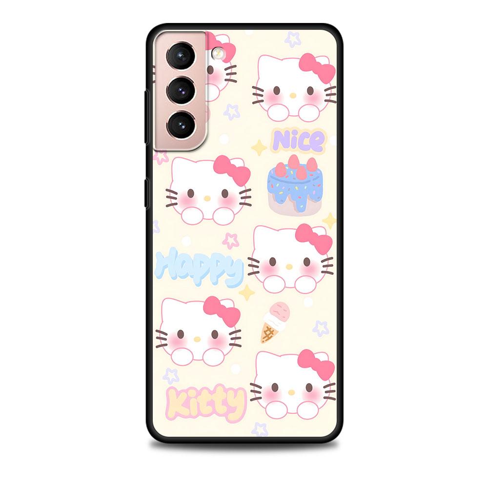 Hello Kitty Kawaii KT Cat Case for Samsung Galaxy S23 S10e S10 S21 FE S22 S9 S24 Ultra S20 Plus Soft Black TPU Phone Cover