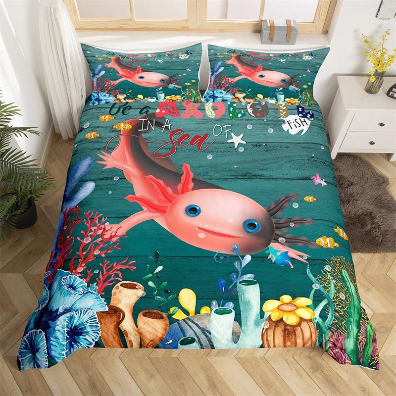 Dolphin Duvet Cover Nautical Sea Animal Bedding Set Underwater World Fish Sealife Quilt Cover Coral Reef Seaweed Queen Bed Set