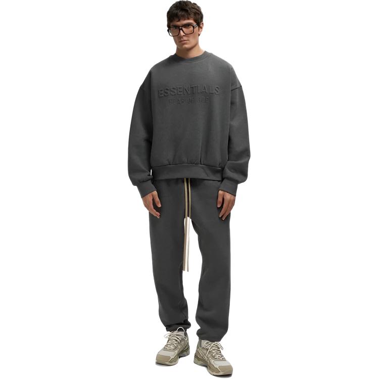 Fear of God Essentials Sudadera Clásica con Cuello Redondo en Relieve Carbón Jaspeado Hombre Tops Gris 192HO256551F