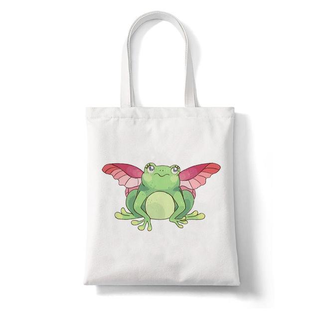 Cartoon Frog Print Women Shopping Bag Funny Animal Pattern Large Capacity Tote Aesthetics Shoulder Bag Eco Canvas Bag Handbag