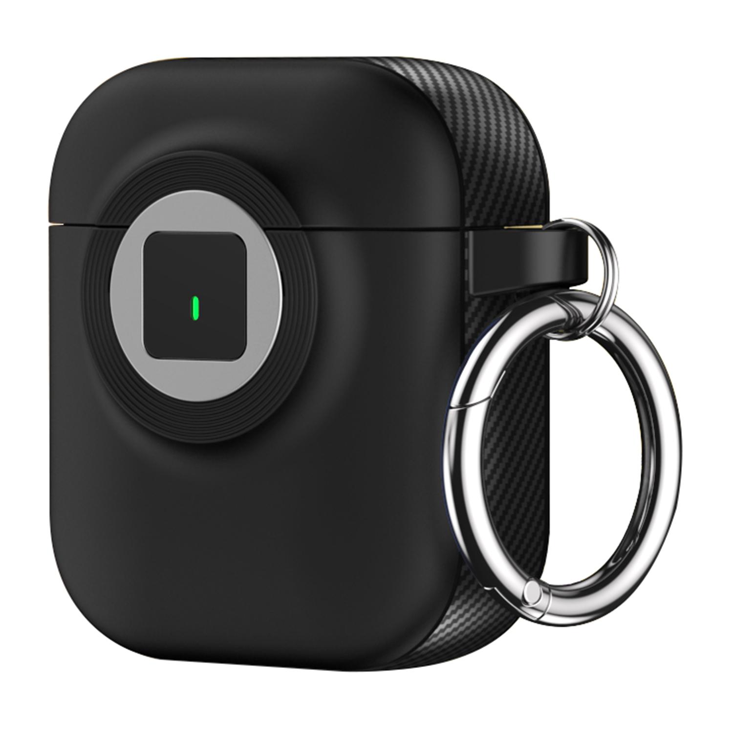 

For Apple AirPods with Wireless Charging Case (2019)/AirPods with Charging Case (2019)/(2016) Case PC+TPU Cover with Carabiner Black
