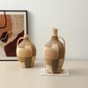 Ceramic Vase Checkered Color-blocked Geometric Handle Pot Ceramic Bottle Flower Vase Home Decoration Accessories
