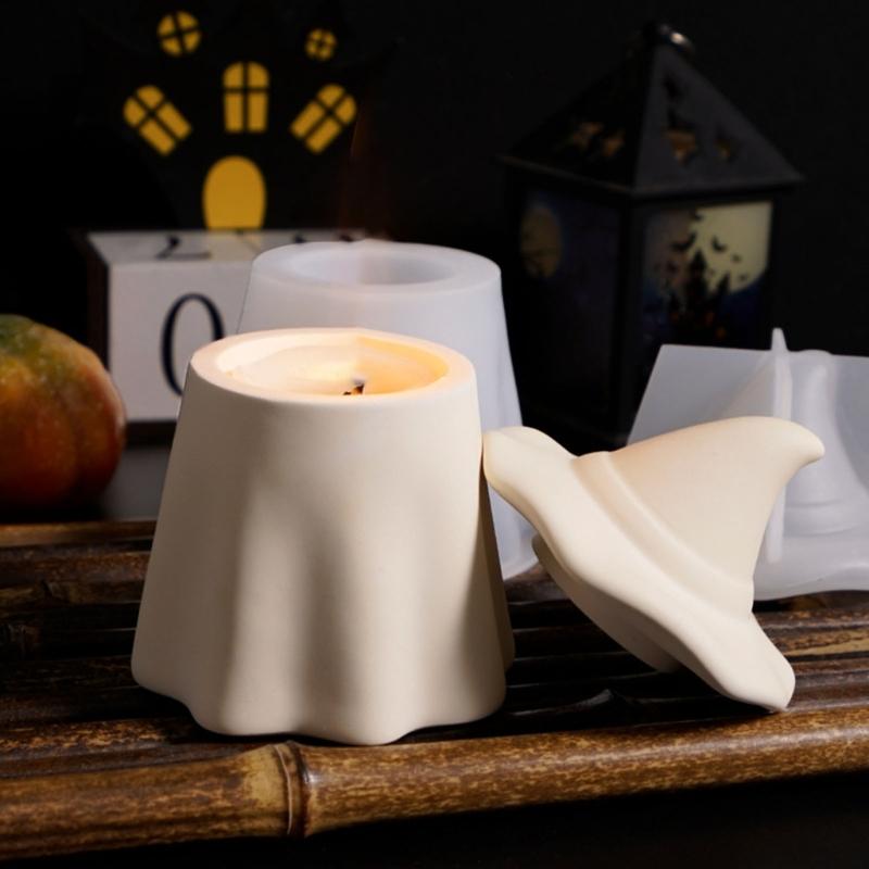 Seasonal Candle Cup Casting Mould , White 2 Piece Candle Jar Mould and Pointed Hat Lid Set for DIY Gypsum Table Display in Craft Project Use