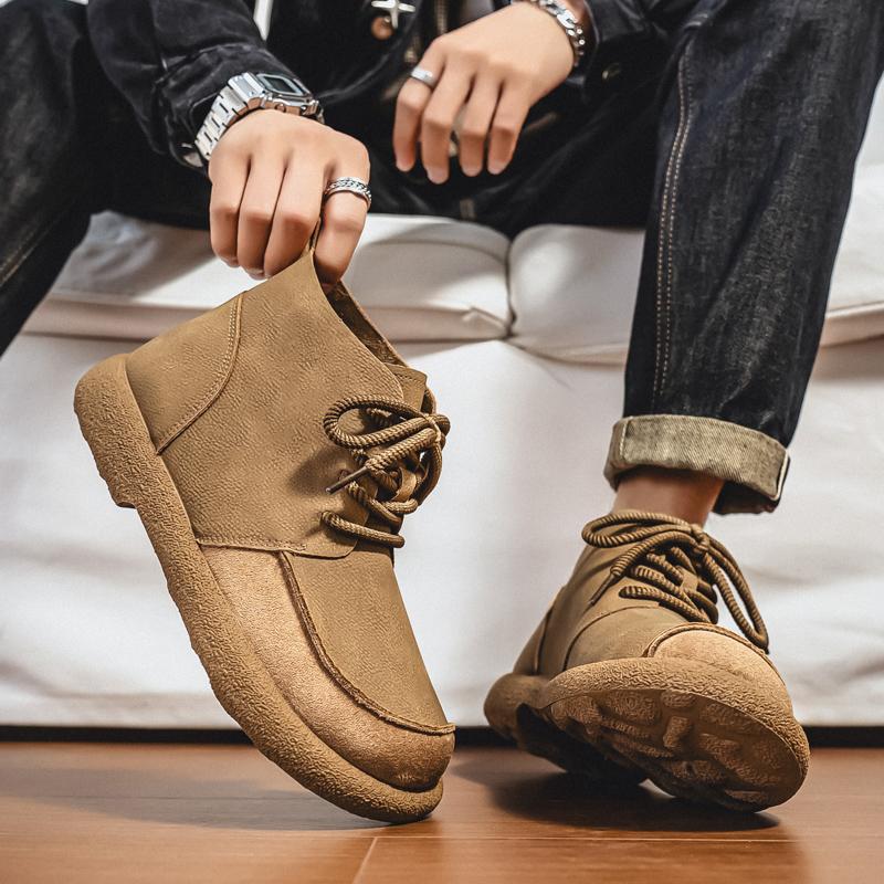 Ghete Retro Scurte pentru Bărbați Pantofi Modă Casual Pantofi de Condus Negru Maro Cap Lat Pantofi cu Top Înalt Mărimi Mari