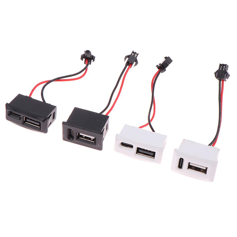Double Layer White/Black Usb Female Base Type-C Socket Usb Lamp Charging Socket Power Socket 2P With Cable Connector
