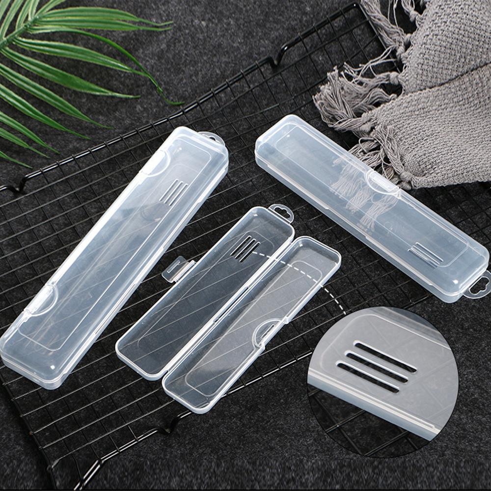 Makeup Brush Storage Box Clear Chopsticks Box Multifunctional Plastic Rectangle Case Durable Sturdy Tableware Storage Case