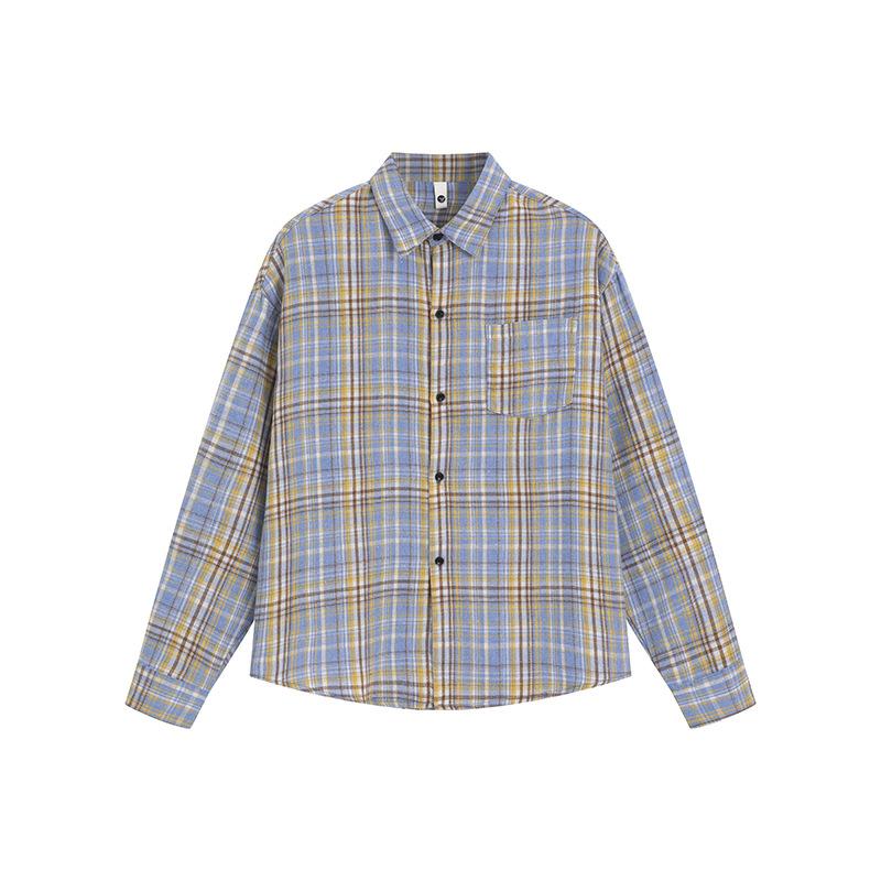 

Осенняя мужская клетчатая рубашка с длинным рукавом, мужская повседневная свободная рубашка-куртка с лацканами 5XL жёлтый