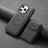 DENIOR D19 For iPhone 15 Pro Max Magnetic Case Leather+PC+TPU Cover with Detachable Card Bag