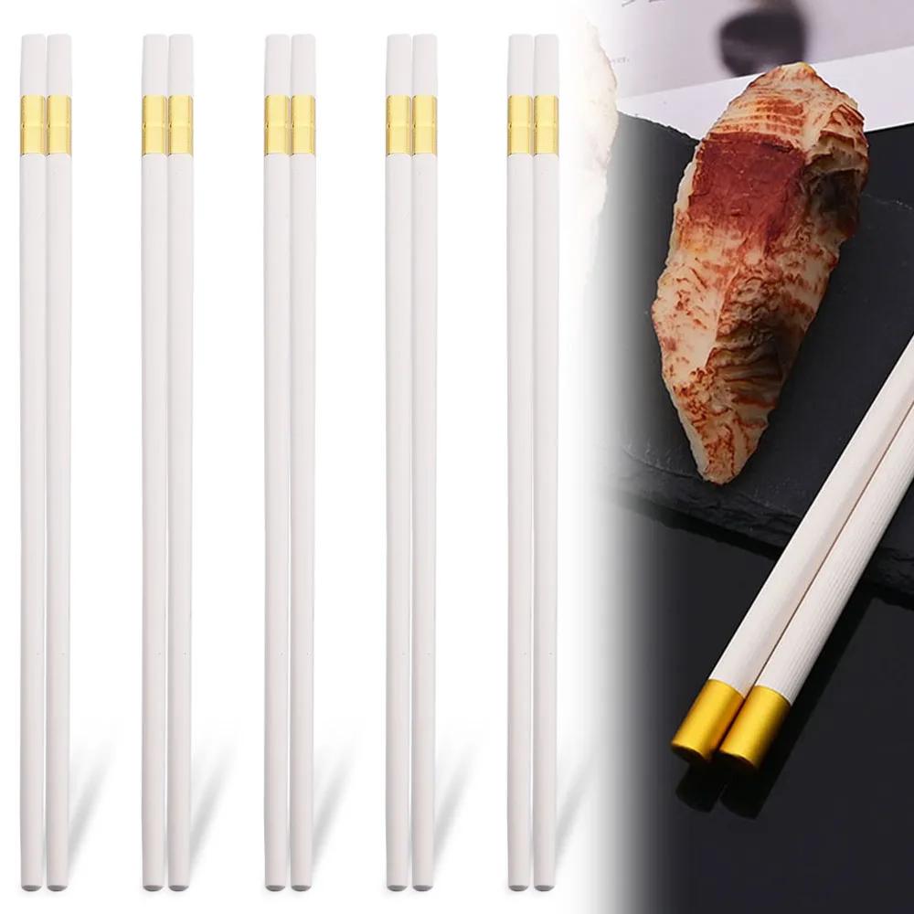 5 Paar japanische chinesische Essstäbchen, Sushi-Stäbchen, wiederverwendbares koreanisches Essstäbchen-Set aus Metall, gesundes Geschirr aus Legierung, Palillos Chinos