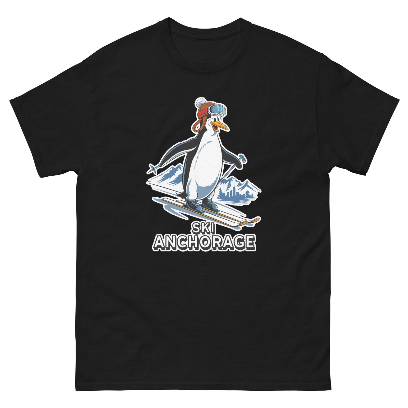 Ski Anchorage Penguin Skiing Skier Animal T-Shirt S