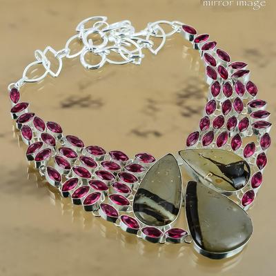 Natürliche Septarien Edelstein Kette Braun Verstellbares Halsband 925 Sterling Silber