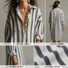 Long Sleeve Shirt Dress Patchwork Women Long Skirt Beach Wear Striped Dresses  Spring Summer
