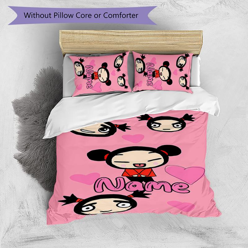 3pcs Custom Name Pucca Bedding Set Duvet Cover Closure Includes 1 Duvet Cover & 2 Pillowcases for All Seasons Bedroom Decor