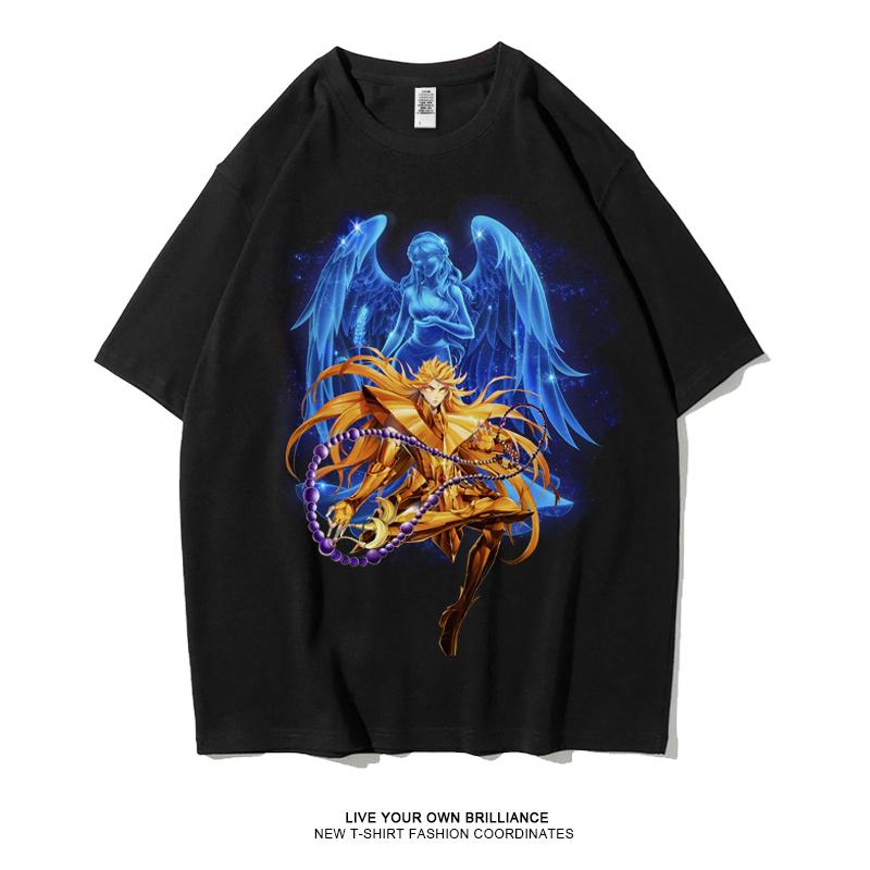 Japanese Anime Saint Seiya Golden Zodiac Sports Rock Fitness Casual Hip Hop Men's Top Short Sleeve T-shirt Girls T-shirt Couple