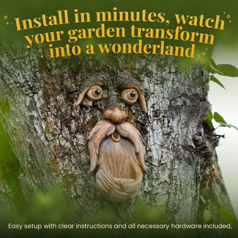 Tree Faces Garden Decor –Tree Hugger Bird Feeder– Yard Art– Gift For Dad- Tree Decorations Outdoor- Garden Sculpture- Magical Face For Tree