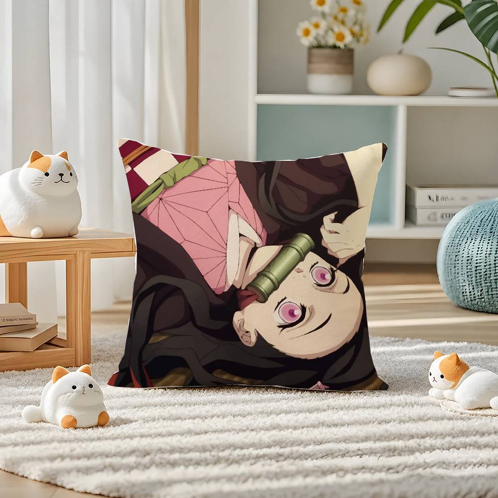 Demon Slayer Sound Breathing Art Anime Plush Pillow Cover Soft Short Plush Cushion Cover For Sofa Bedroom Home Decor Gift