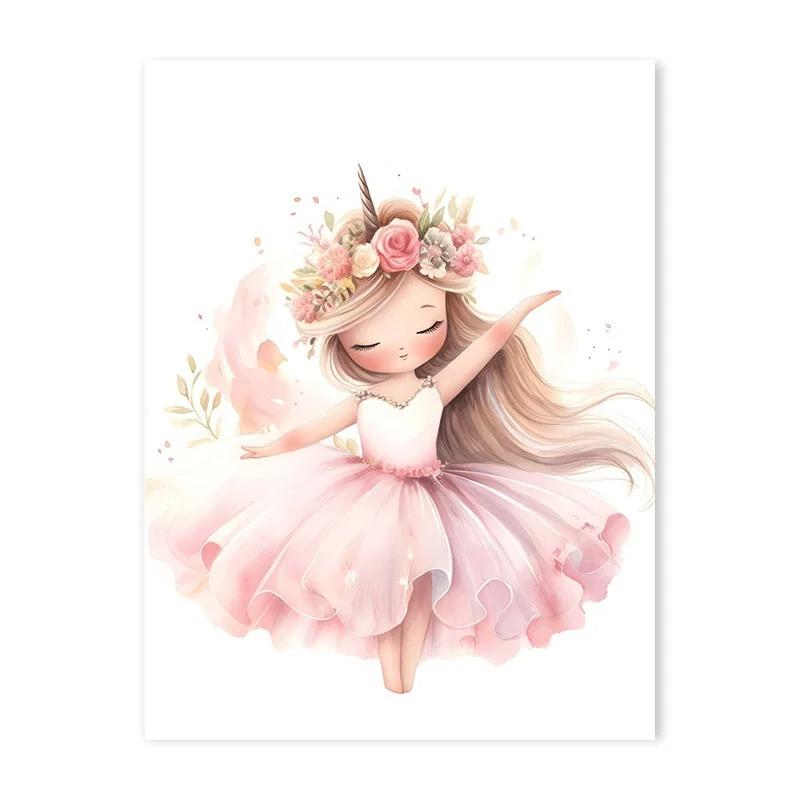 Pink Ballerina Girl Unicorn Butterfly Poster Kids Room Decorative Canvas Panting Posters Nursery Wall Art Baby Bedroom Decor