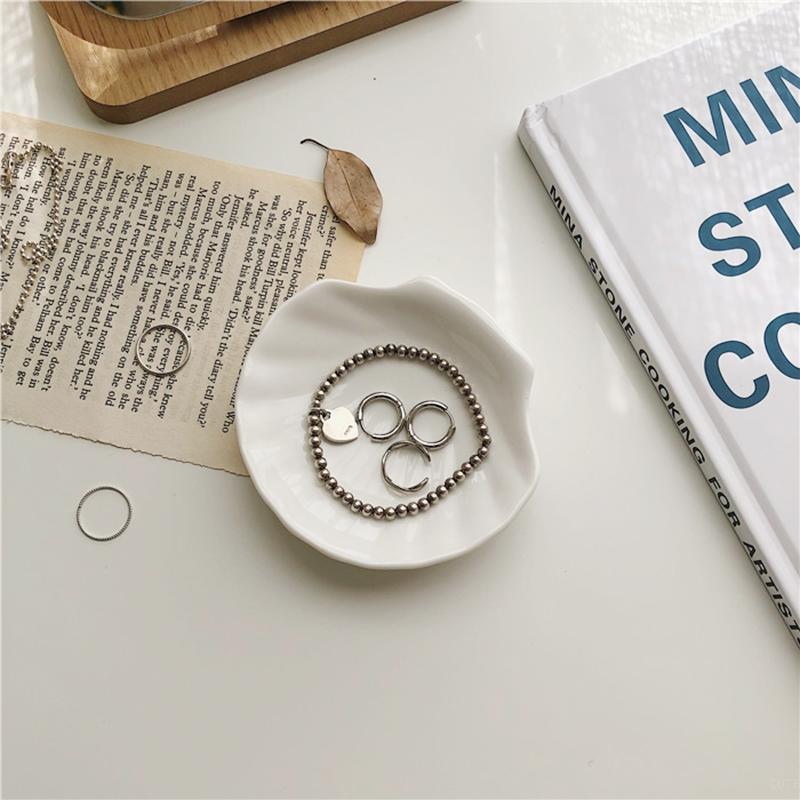 Muschelförmige Schmuckaufbewahrungsschalen Schalen Weiße Keramikplatte Aufbewahrungsschalen Ring Ohrringe Platte Heimdekoration Tablett Design