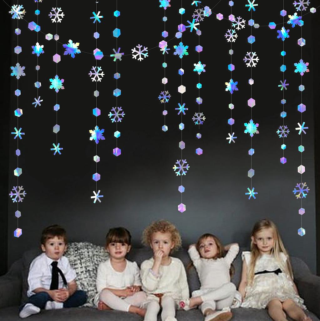 PinkBlume Rainbow Snowflake Paper Garland, Party Decorations, Approximately 16m Long, Winter Snowflake Streamers, Winter Wonderland Design, Frozen