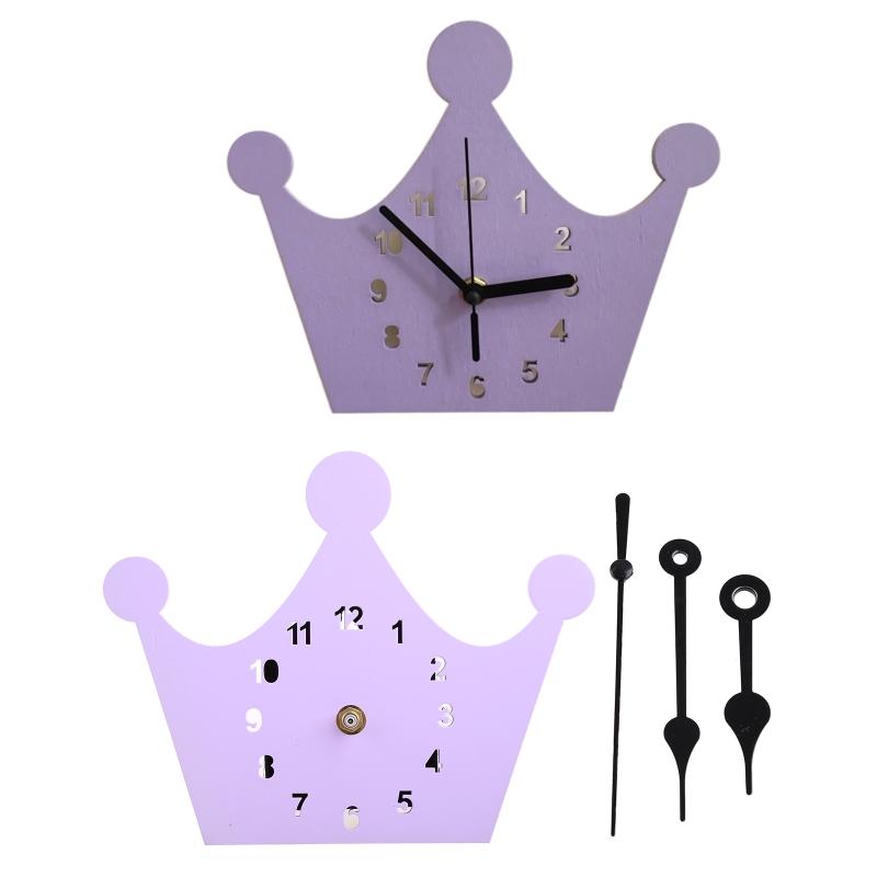 Girls Crown Children's Room Silent Clock Wooden House Clock Wall Decor Clock Cartoon Clock Silent Non Ticking Wall Clock