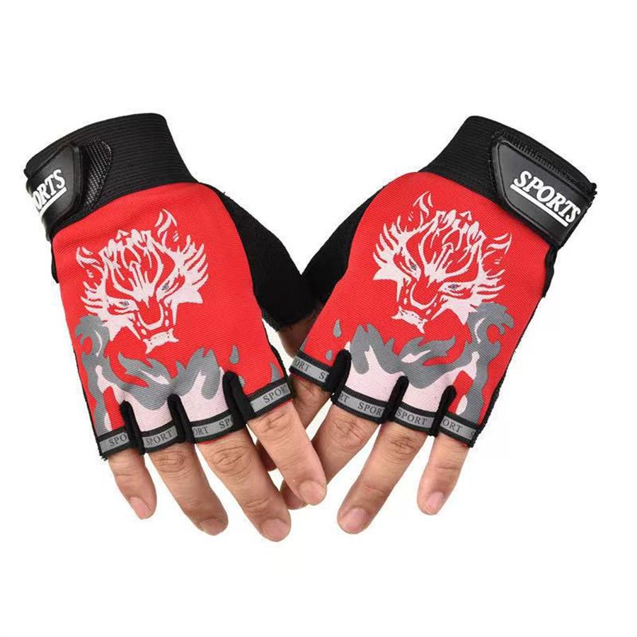 

Wolf Print Half Finger Cycling Gloves, Anti-Slip Breathable Sports Gloves for Outdoor Activities L червоний