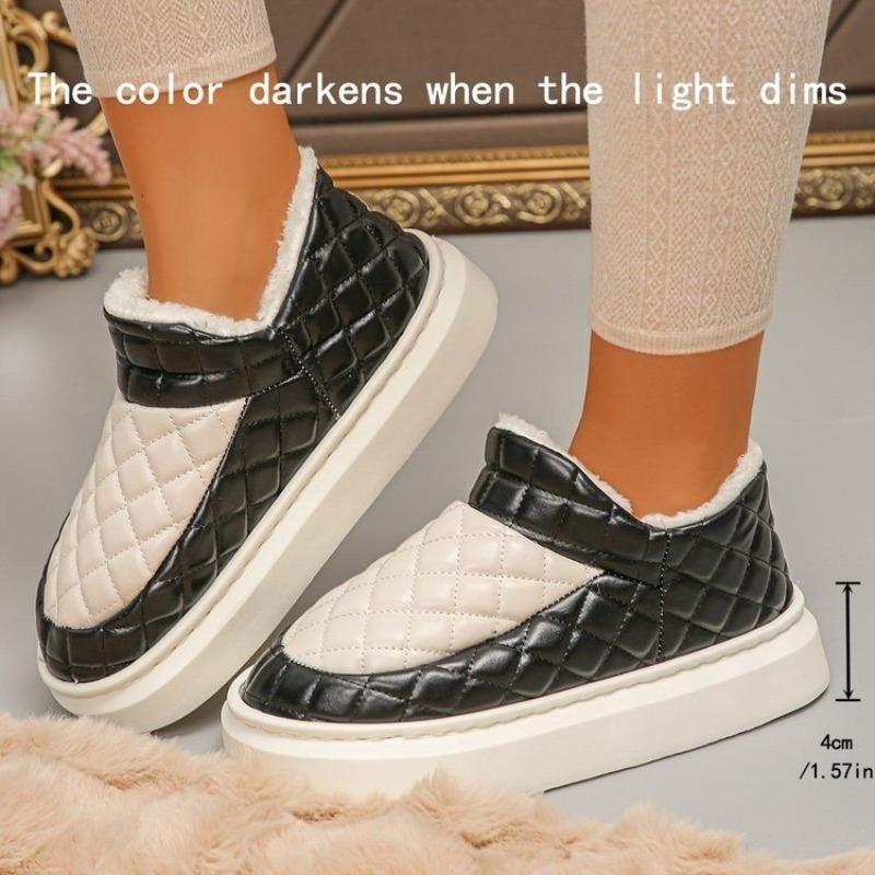 Thick-soled Snow Boots Women's Non-slip New Leather Waterproof Short Cotton Shoes Winter New Warm Velvet Thicker