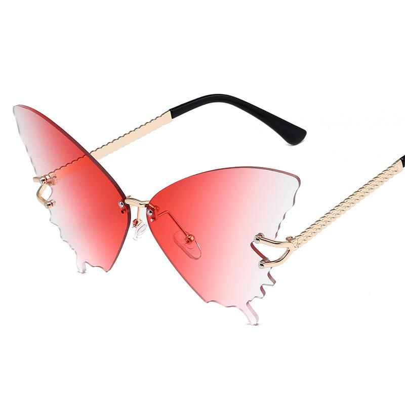 Butterfly Shape Diamond Inlaid Frameless Sunglasses, Fashionable and Exaggerated Sunglasses Round Face and Big Face