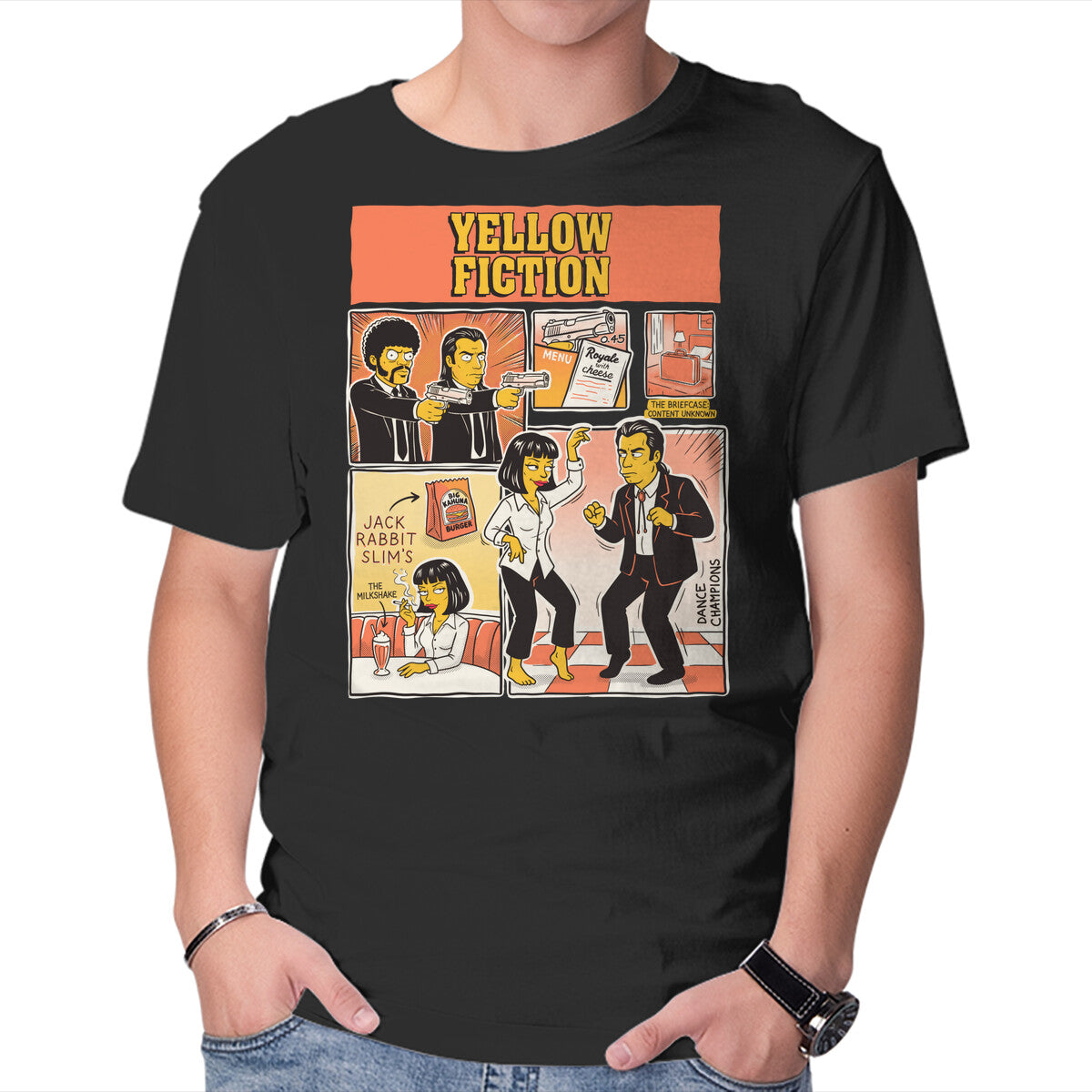 Unisex Crew Neck T-Shirt Yellow Fiction Graphic Short Sleeve Casual Tee S
