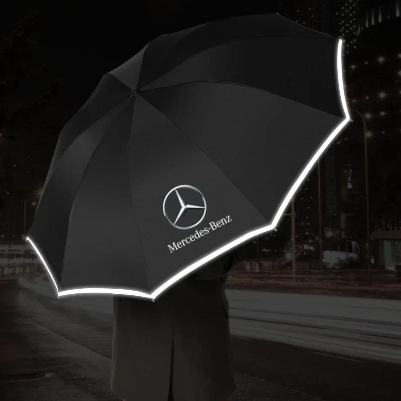 Automatische reflektierende Streifen Rückwärts-LED-Licht 10 Rippen Winddichte Regenschirme für Mercedes Benz B/C/E/S-Klasse A-Klasse C200L GLC GLK