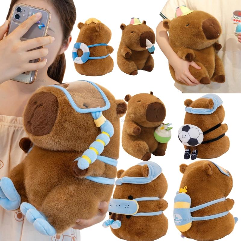Favorite Toy Unisex Cream Sports Travel Series Capybara Animals Plush Toys Cartoon Kapibala Carrying Bag Football Skateboard Swimming Ice Gifts