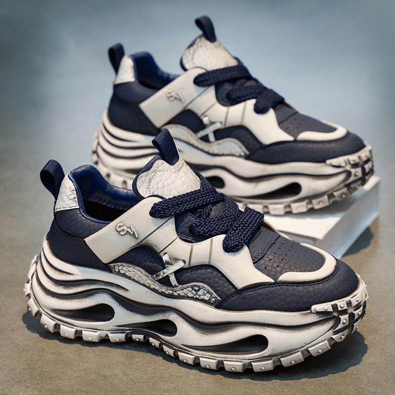 

22 autumn leather dad shoes platform heightening sports shoes casual student running shoes 44 синій