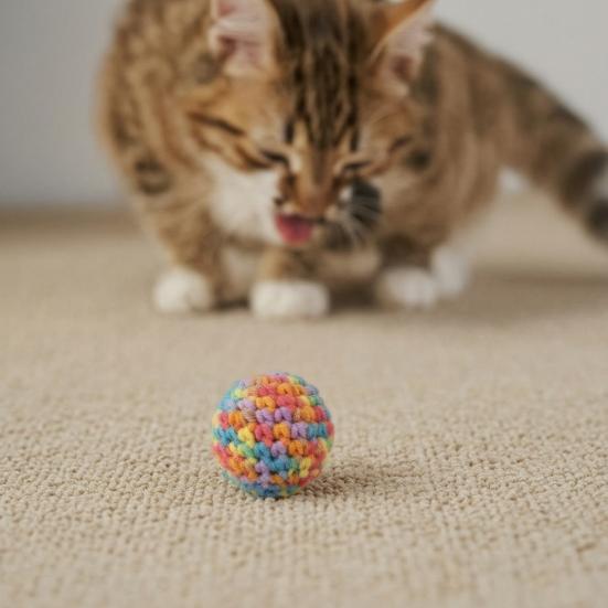 Interactive Cat Toys, Wool Crocheted Ball, Bite-Resistant Teaser Ball for Scratching Chasing, Plush Safe Toy for Cats
