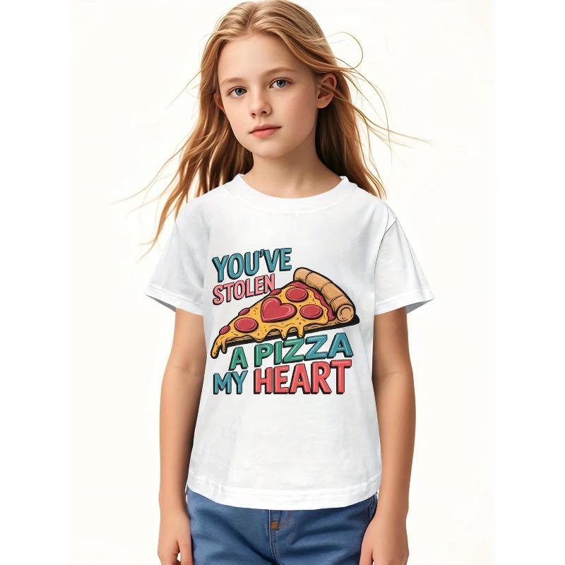 European sizes Children KidsT-Shirt Youve Stolen A Pizza My Heart Graphic Print for Valentine s Day Best Gift for Kids Girls BreathableTee 98cm белый