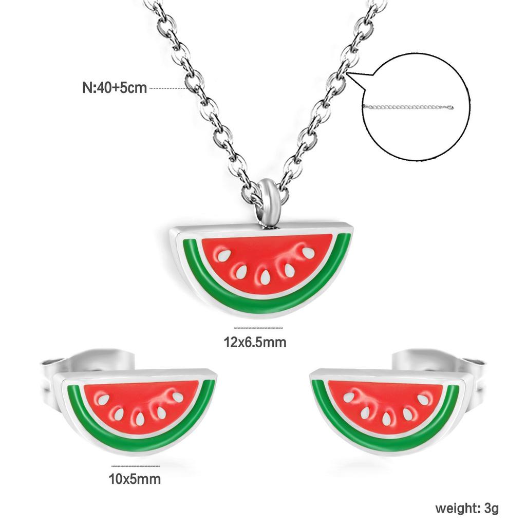 Sweet Strawberry Fruit Drip Oil Necklace Earrings Jewelry Set Cute Gift For Women Girls