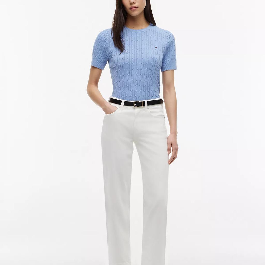Tommy Hilfiger Soft Simple Cable Knit Short Sleeve Sweater Women sweater XW07177-D1A