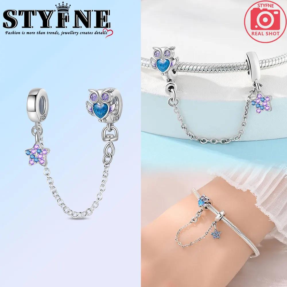 Copper Fashion Purple Owl Charms Beads Owl Safety Chain Fit Original Bracelets Diy Graduation Jewelry Gifts