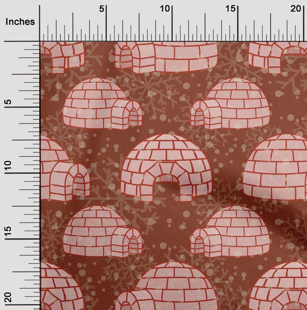 oneOone Cotton Flex Brown Fabric Igloo Fabric For Sewing Printed Craft Fabric By The Yard 40 Inch