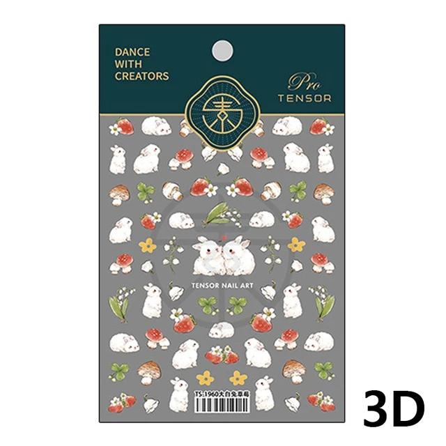 Lovely Strawberry Rabbit Cartoon 5D Embossed Reliefs Self Adhesive Nail Art Decorations Stickers 3D Manicure Decals