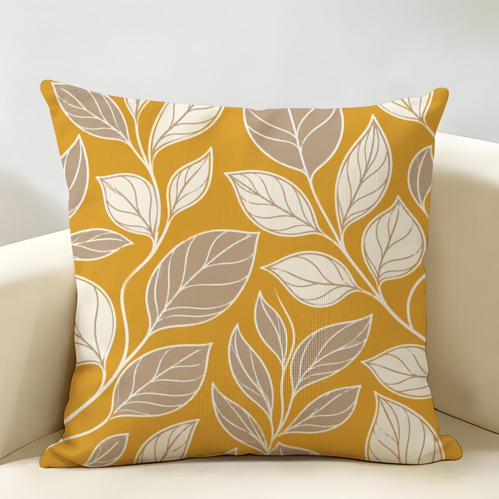 Neutral Line Leaf Botanical Cushion Cover Durable Hypoallergenic Organic Linen Short Pillow Cover Washable