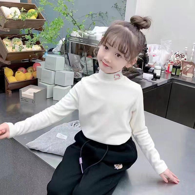 Stylish Girls' Long-Sleeve Half-High Collar Base Layer T-Shirt
