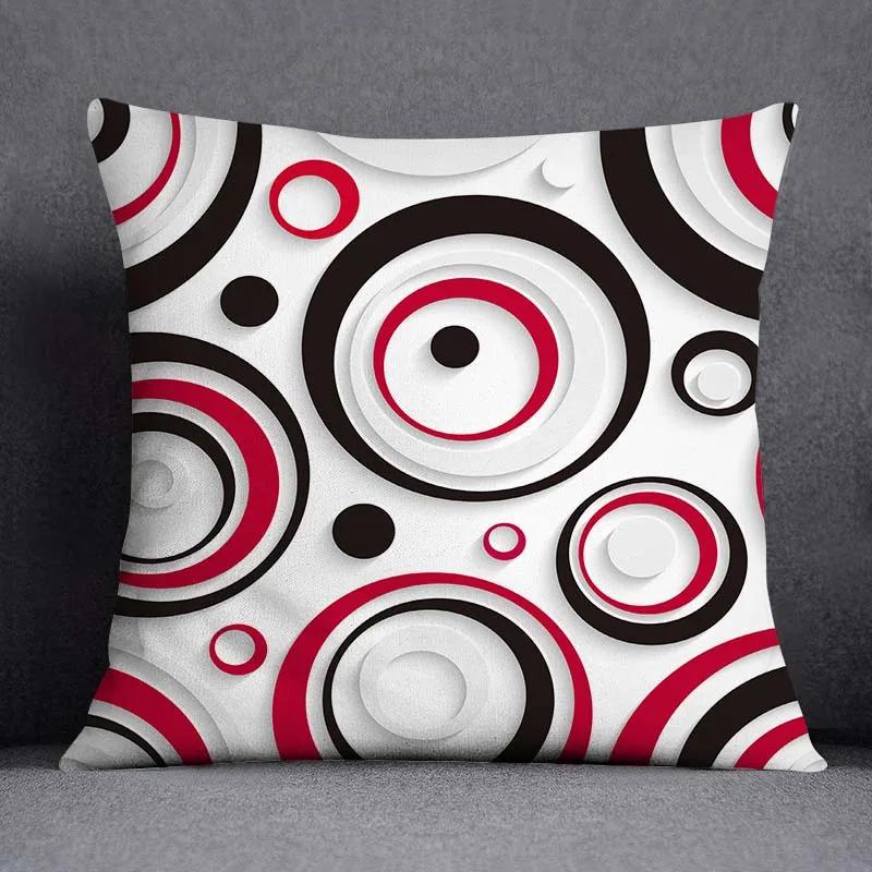 Red Geometric Pattern Double-Sided Printed Pillow Cover Short Plush Suitable Living Rooms Bedrooms Sofas Throw Cushion Cover