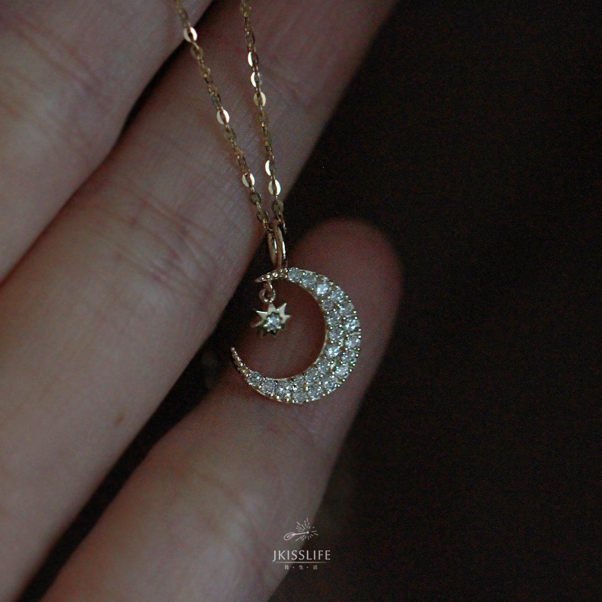 Gold-Plated S925 Sterling Silver Star and Moon Necklace with Zircon Pendant - Elegant Clavicle Chain for Women Platinum Color