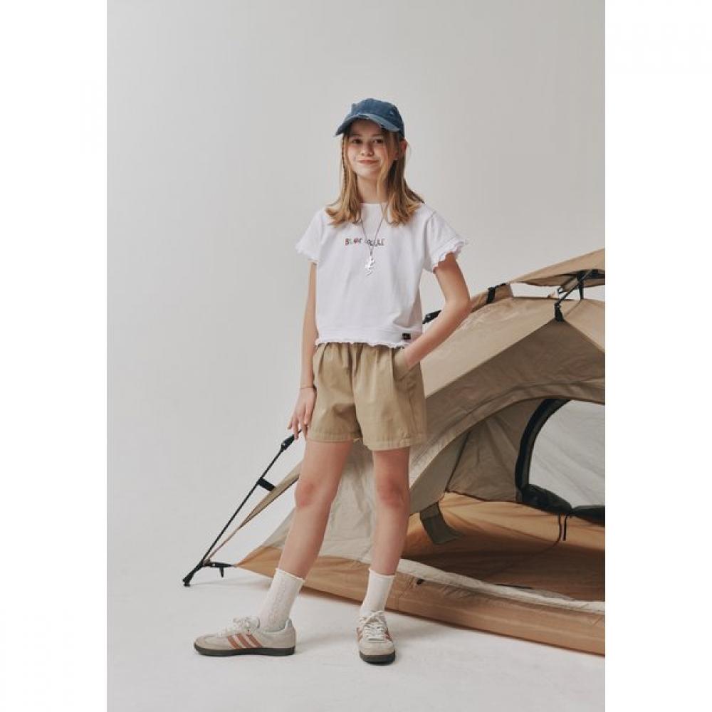 Bluetail Beige Woven Half Pants With Elastic Azb4pt02bg