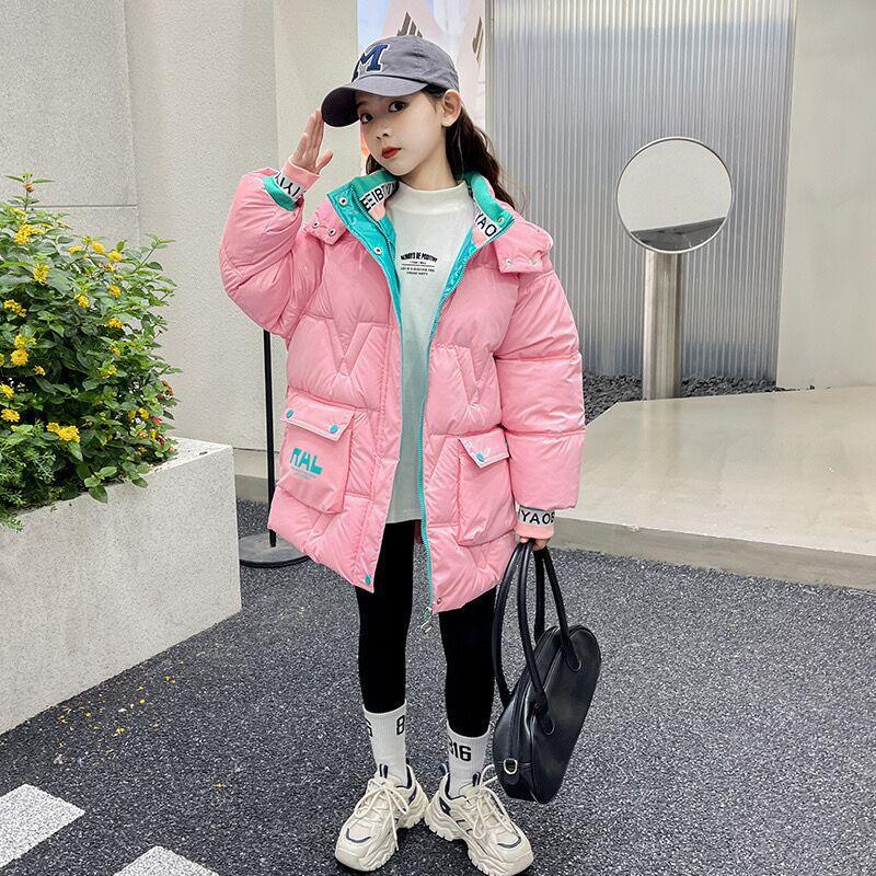 

Зимний комбинезон для детей, длинный пуховик с капюшоном для девочек, утолщенное теплое и водонепроницаемое пальто 160cm розовый