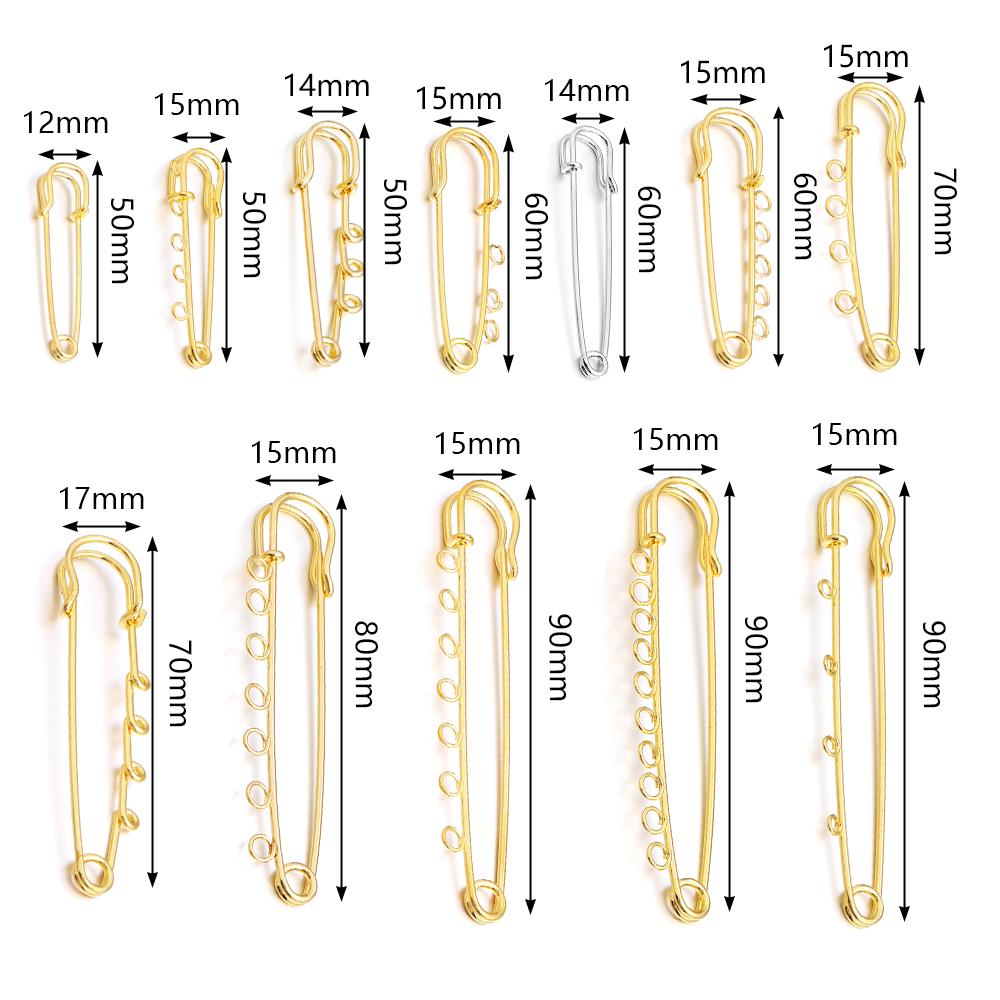 5-10pcs/lot Gold Safety Pins Brooches Blank Base Brooch Pin with Holes Fasteners Pin For DIY Jewelry Making Supplies Accessories