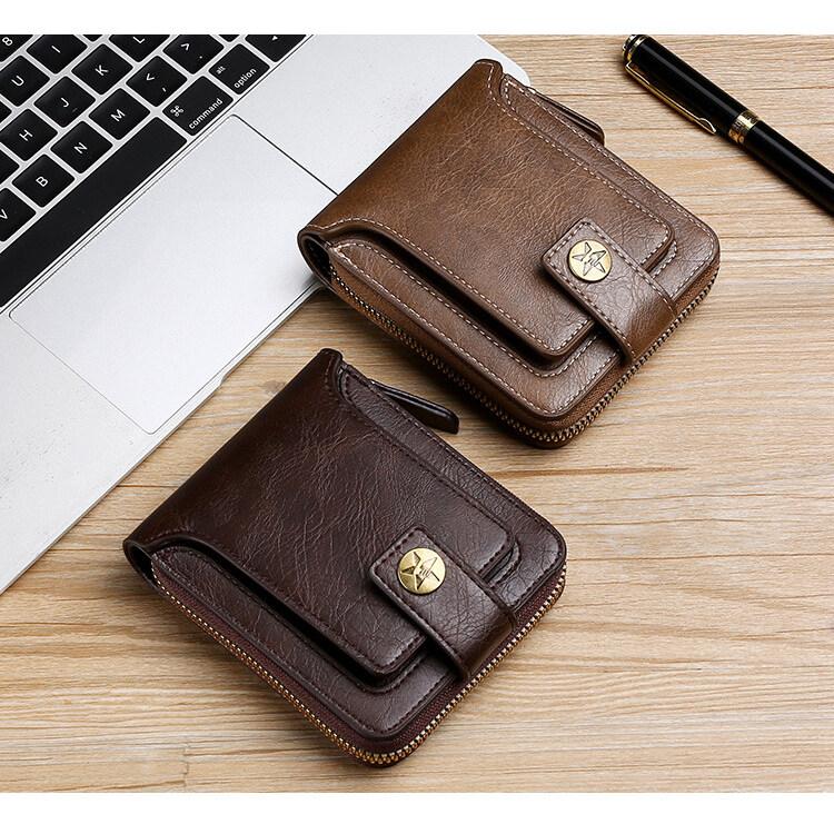 Portfel męski retro skórzany portfel męski wielofunkcyjny do przechowywania zamek błyskawiczny portmonetka na monety o dużej pojemności portfele etui na karty kredytowe torby
