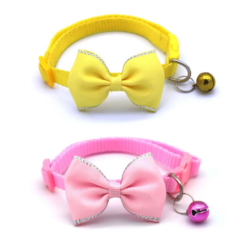 Cat Collar Solid Color Bowknot Puppy Chihuahua Collars with Bell Adjustable Safety Buckle Cats Bow Tie Pets Accessories