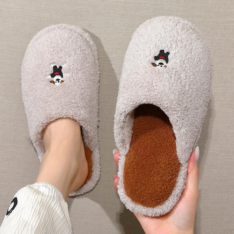 Home Cotton Slippers Winter Indoor Household Plush Warm Cute Cartoon Puppy Fluffy Slippers Winter