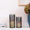 Set of 2 Metal Column Candle Holders, LED Flameless Electronic Black Table Candle Holders, Metal Can