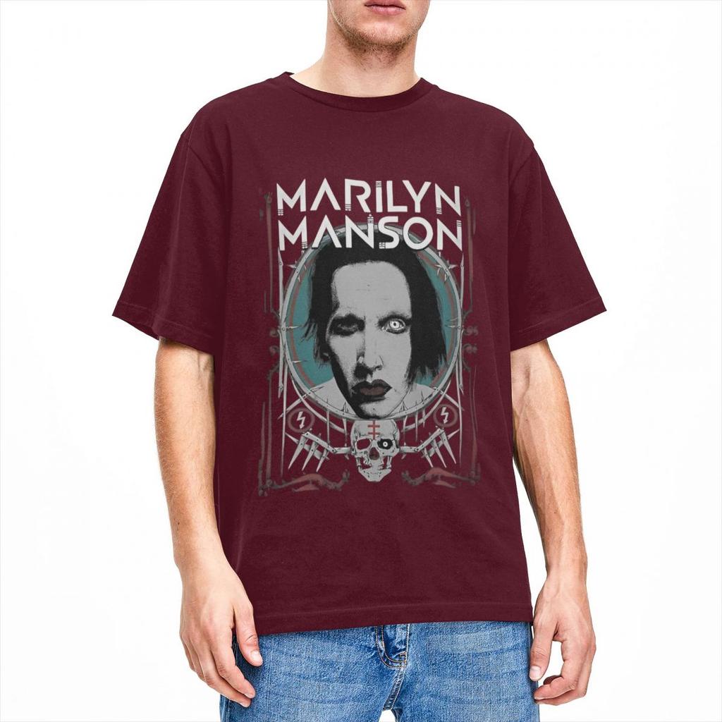 Vintage Marilyn Manson TShirts Men Women Crew Neck Cotton T Shirt Gothic Rock Music Short Sleeve Tees 6XL Clothing